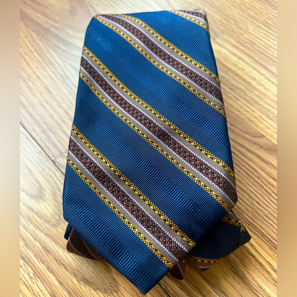 Robert Talbott Striped Blue Burgandy Repp Handmade Silk Neck Tie - Picture 1 of 6
